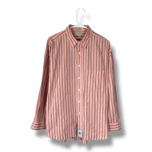 Generra Collection Shirt Mens L Large Coral Textured Striped Button Down Shirt